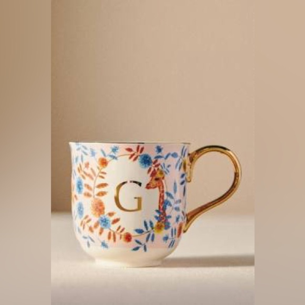 Anthropologie Lou Rota Nature Table Monogram Mug G Giraffe NWT